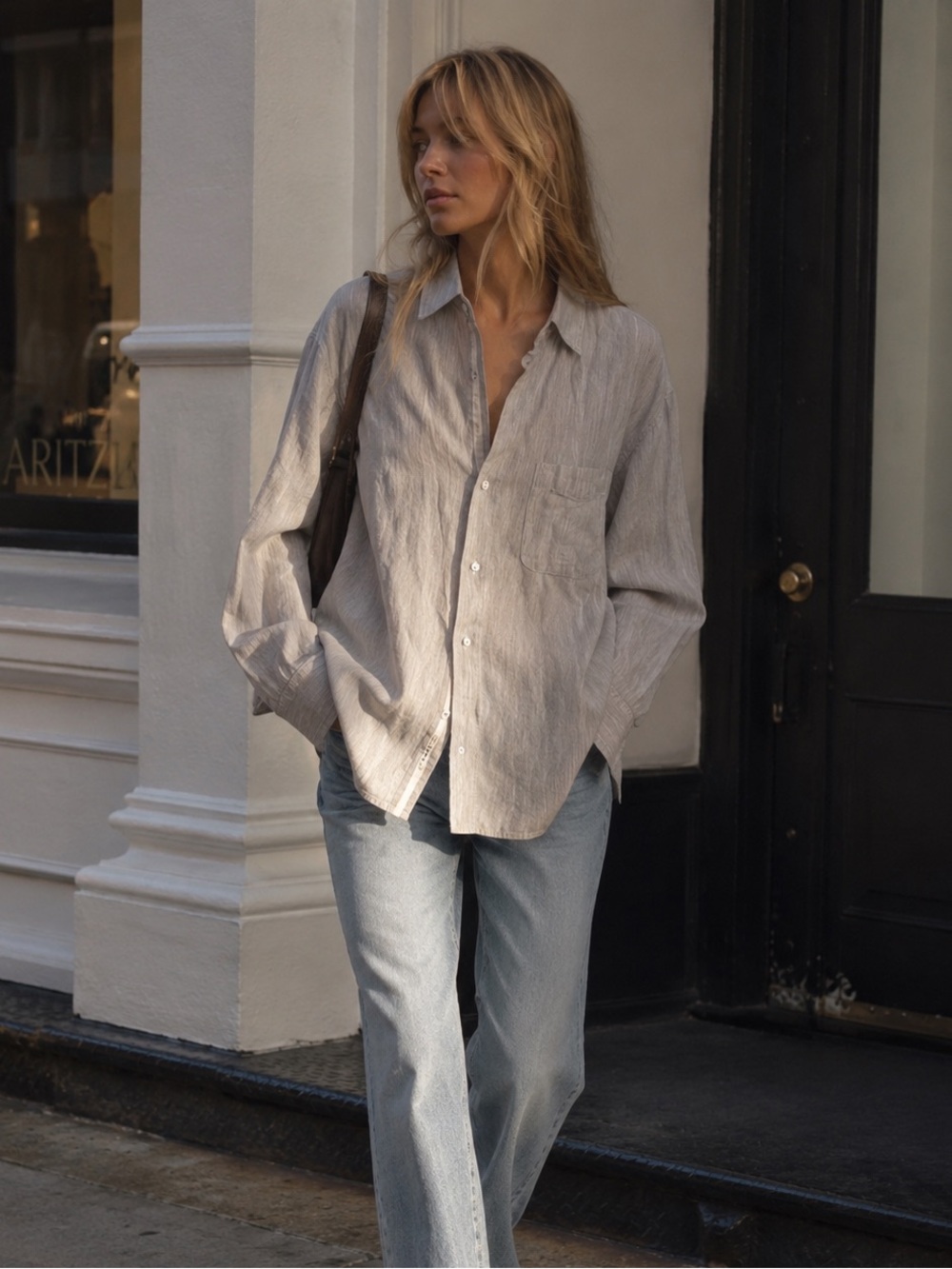 rag & bone Oversized Button Down Shirt Gray Lightweight Minimalist Neutral XXL